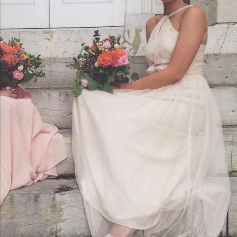 Off White High Neck Tulle Dress Maxi